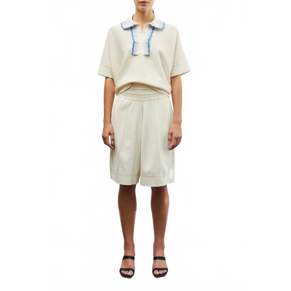 NEW MOLLI duc rick rack edged collar polo in natural/multi